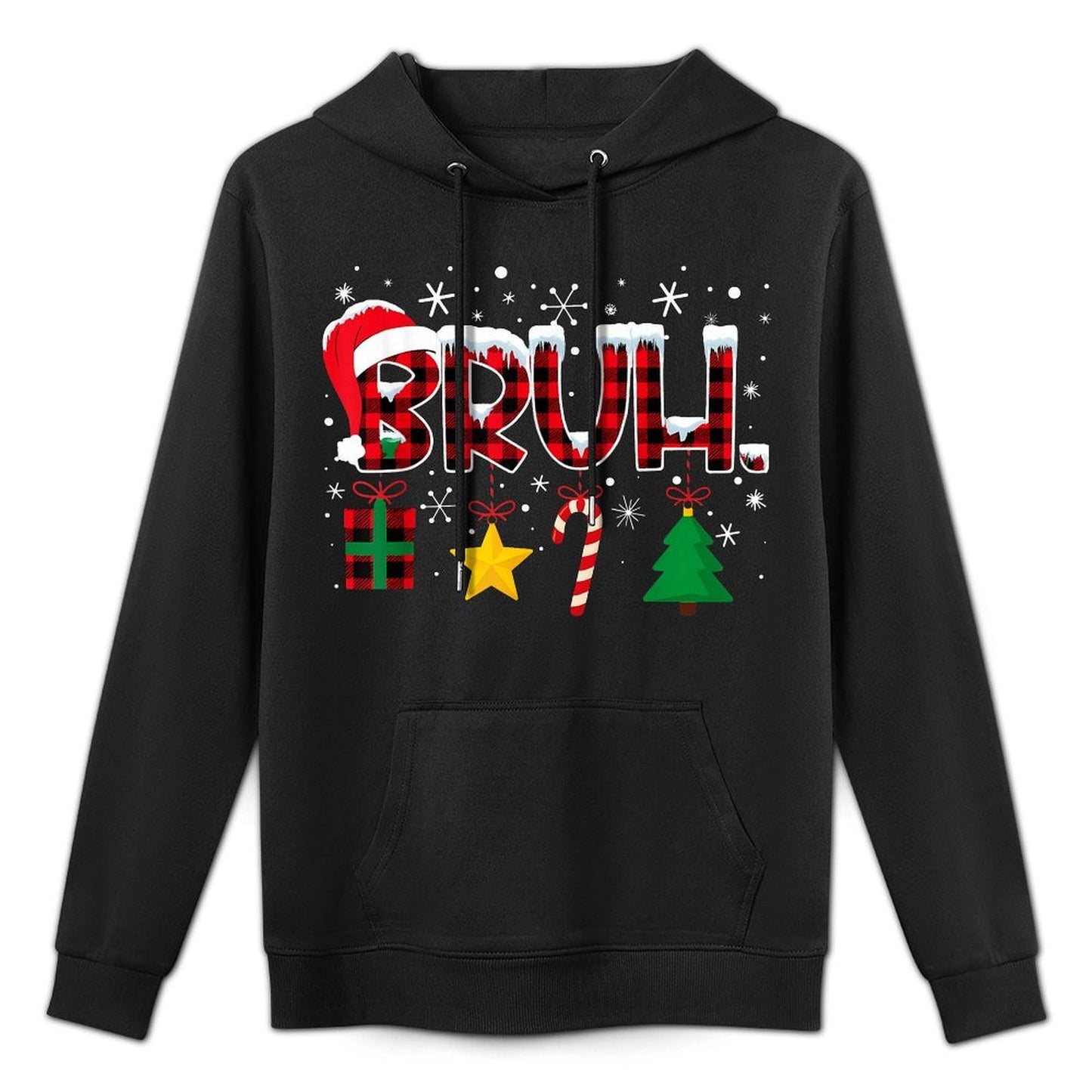 Bruh Funny Christmas Red Plaidns Boys Kids Xmas Pajamas Shrink-Resistant Hoodie