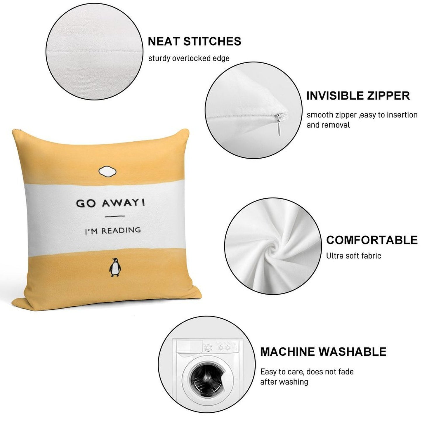 Go Away! I'm Reading - Penguin Classic Book - Book Lover, Book Quote Soft Washable Throw Pillow