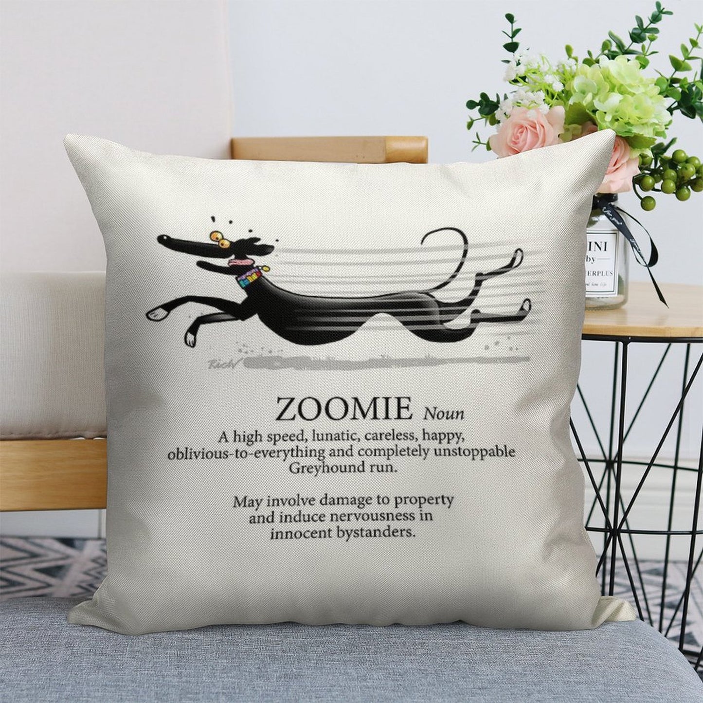 Greyhound Zoomie Linen Throw Pillow Cover
