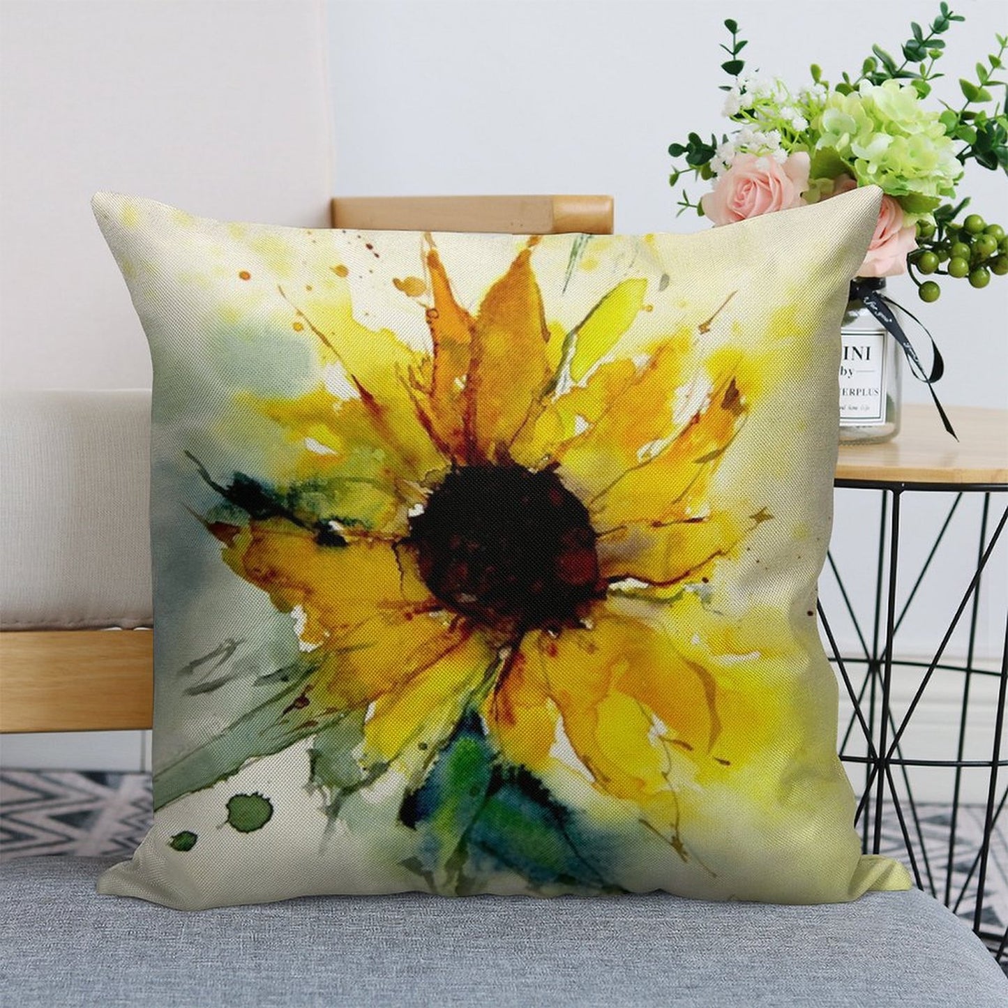 Sunflower Linen Throw Pillow Cover