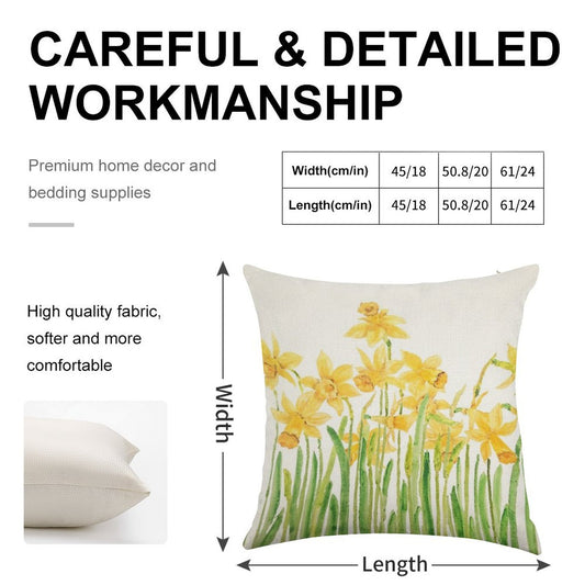 Hand Painted Yellow Daffodils Field Watercolor Linen Throw Pillow Cover