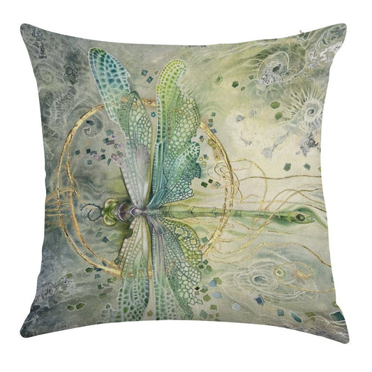 Beautiful Enchanted Dragonfly Linen Throw Pillow Cover