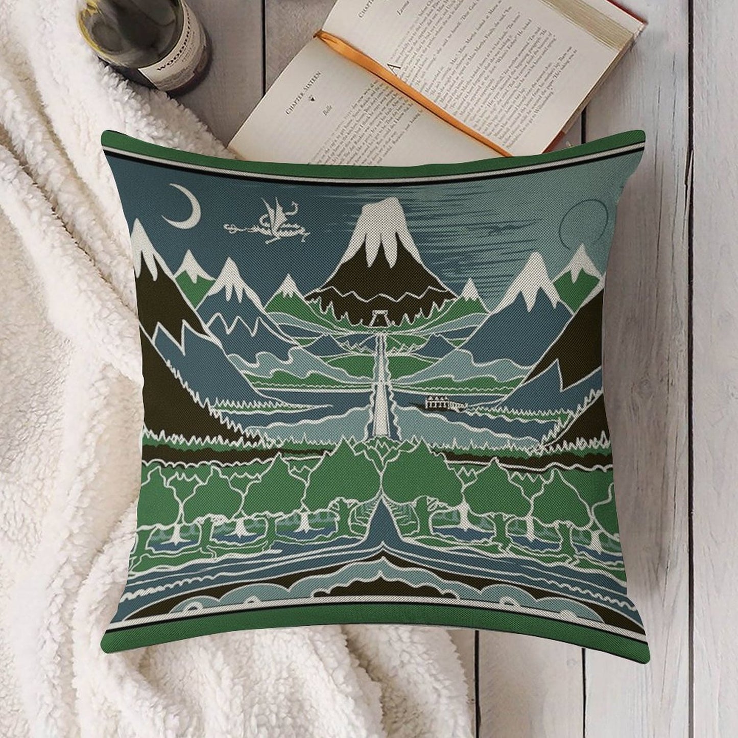 Forest Mountain Path in The Style of J.R.R.Tolkien Linen Throw Pillow Cover