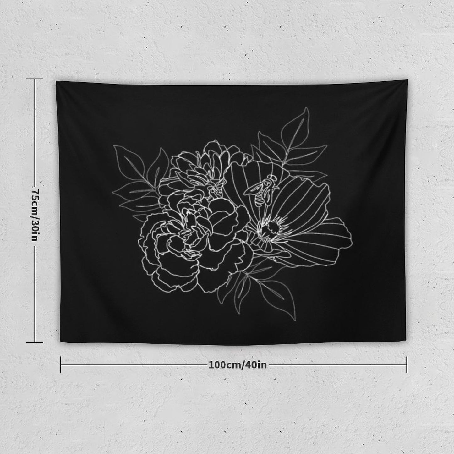 Black Floral Arrangment Tapestry
