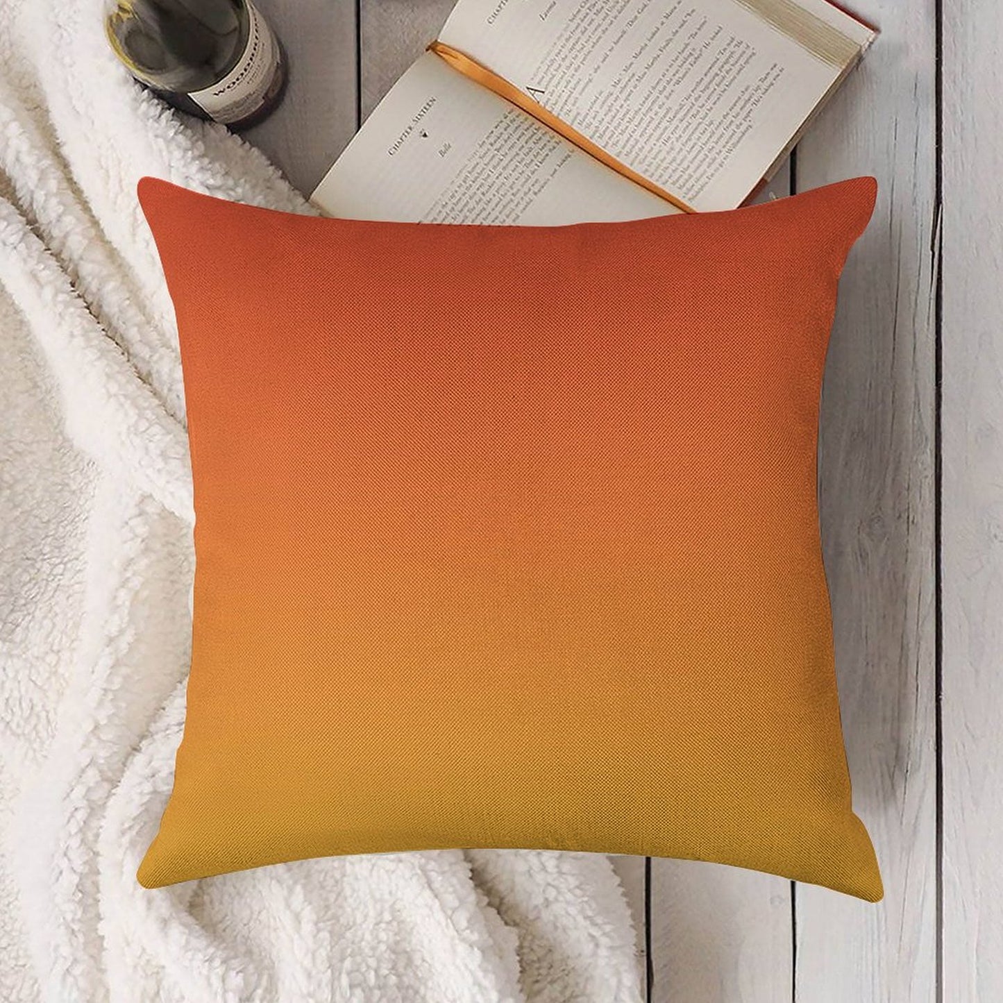 Preppy Modern Trendy Abstract Yellow Orange Ombre Linen Throw Pillow Cover