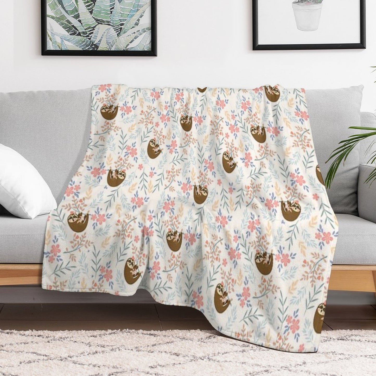 Baby Flower With Sloth Throw Blanket