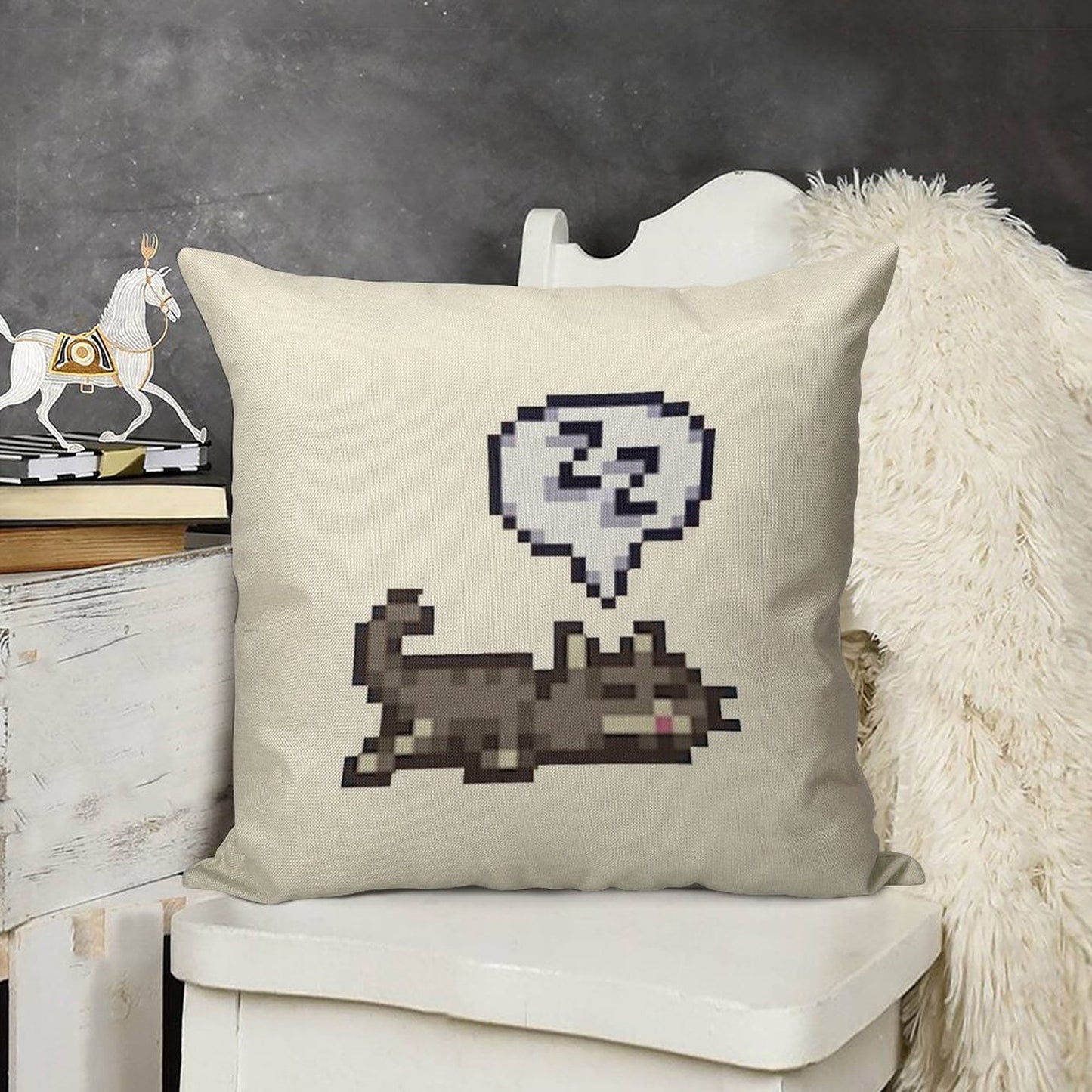 Stardew Valley Sleeping Cat Sploot Linen Throw Pillow Cover