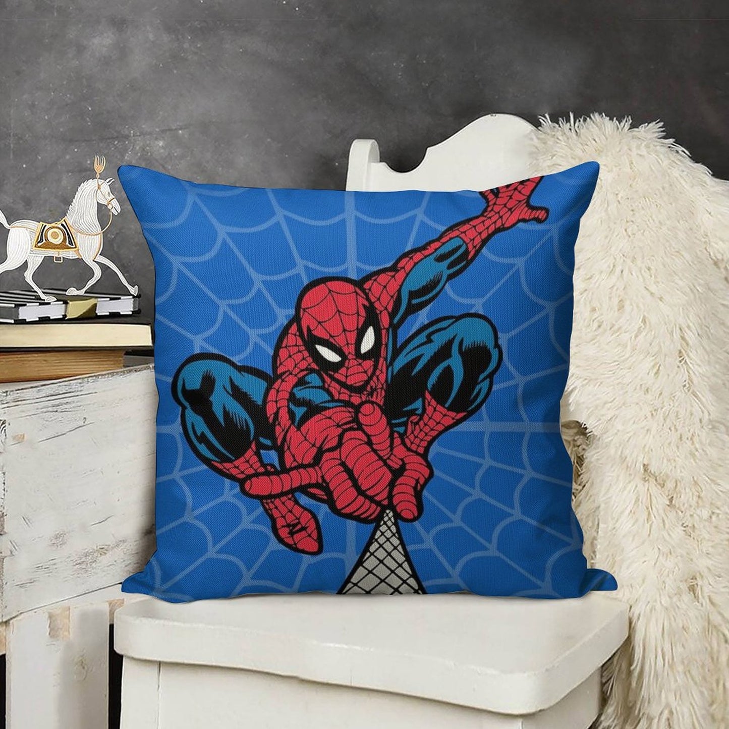 Spider Superhero Linen Throw Pillow Cover