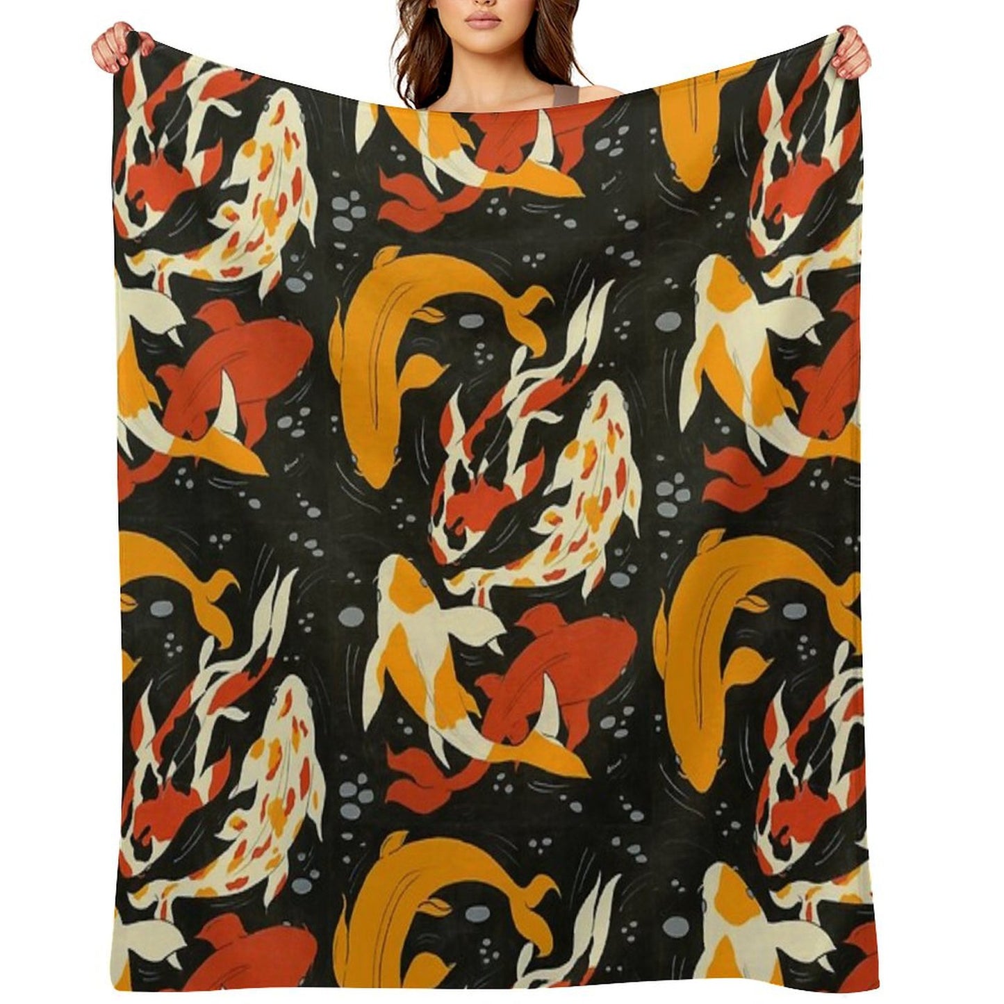 Koi in Black Water Throw Blanket
