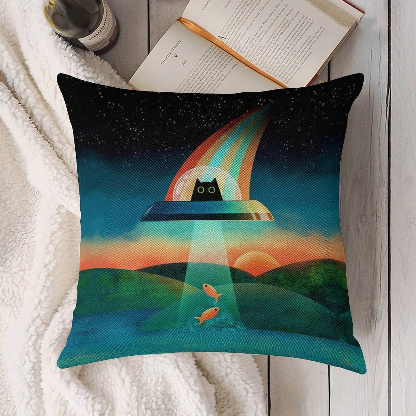 The Purrfect Alien Linen Throw Pillow Cover