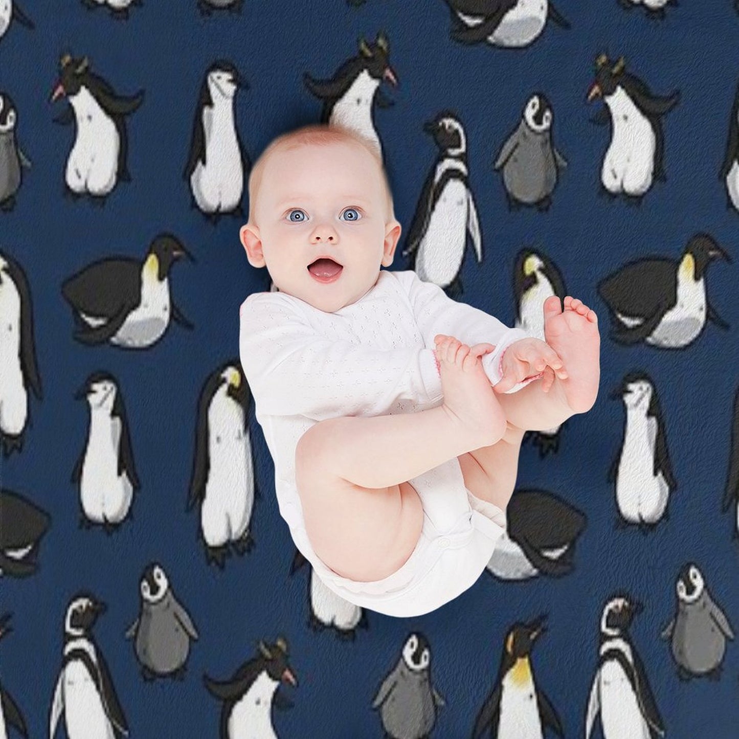 Cute Penguin Pattern (Dark Blue Variant) Throw Blanket