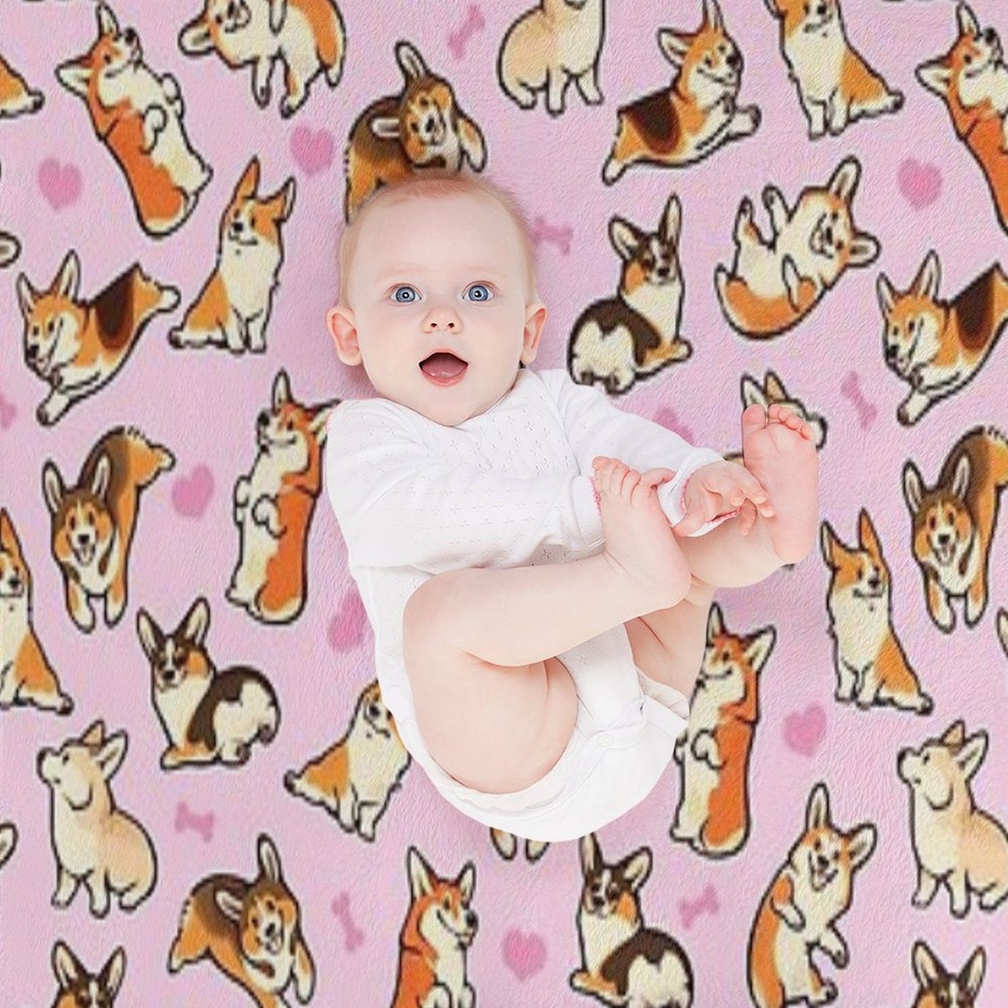 Lovey Corgis in Pink Throw Blanket