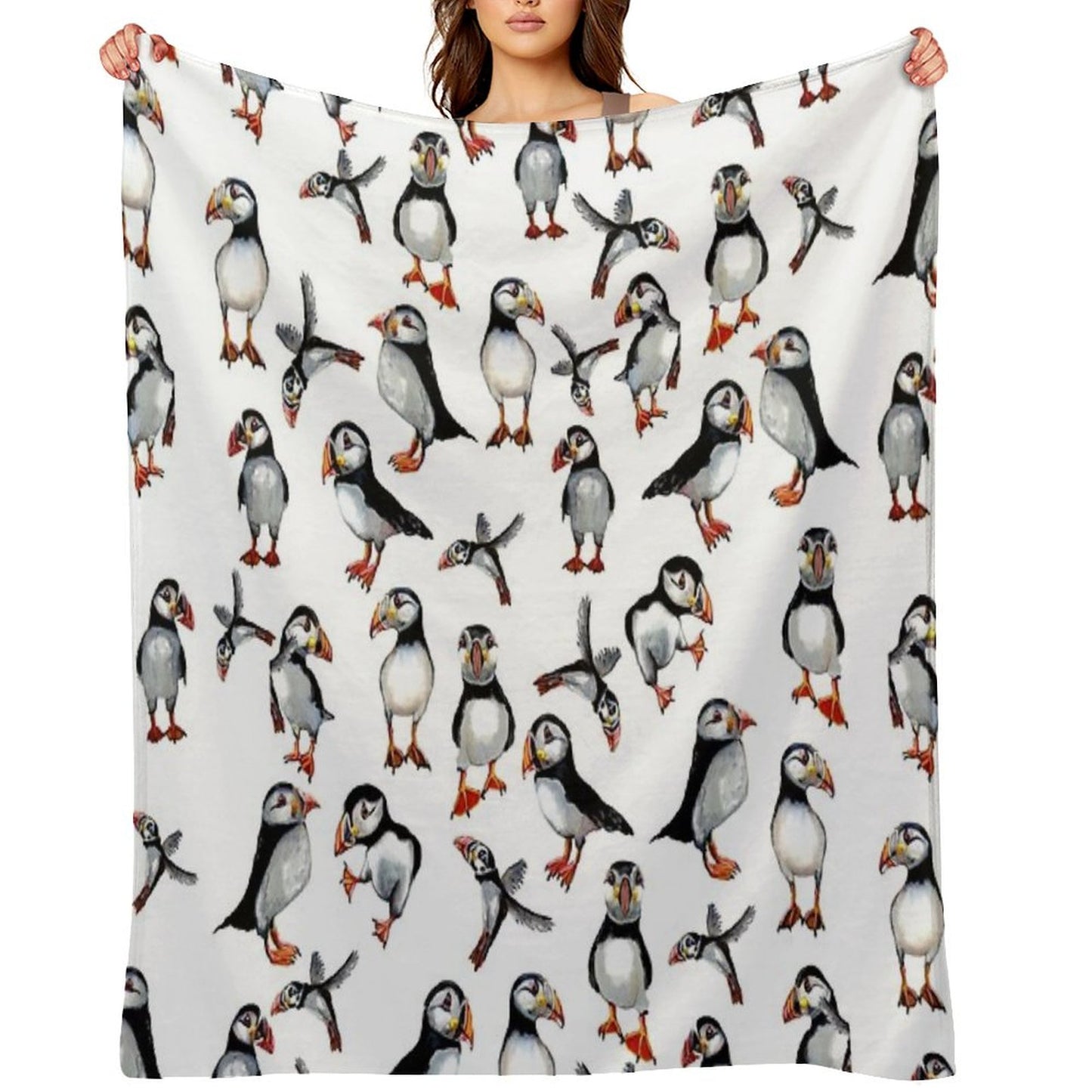 Puffins Pattern Throw Blanket