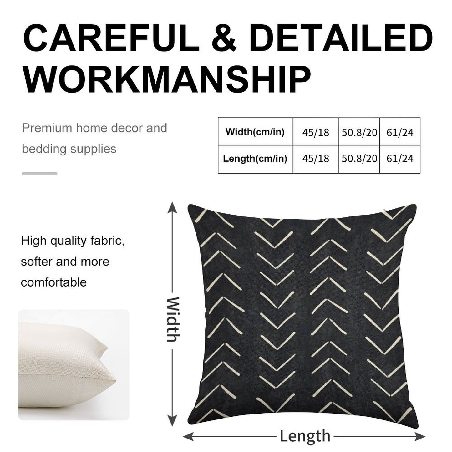 Boho Big Arrows in Black And White Linen Throw Pillow Cover