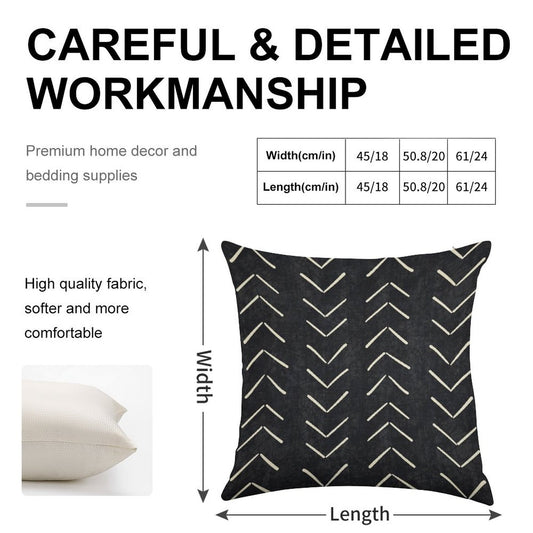 Boho Big Arrows in Black And White Linen Throw Pillow Cover