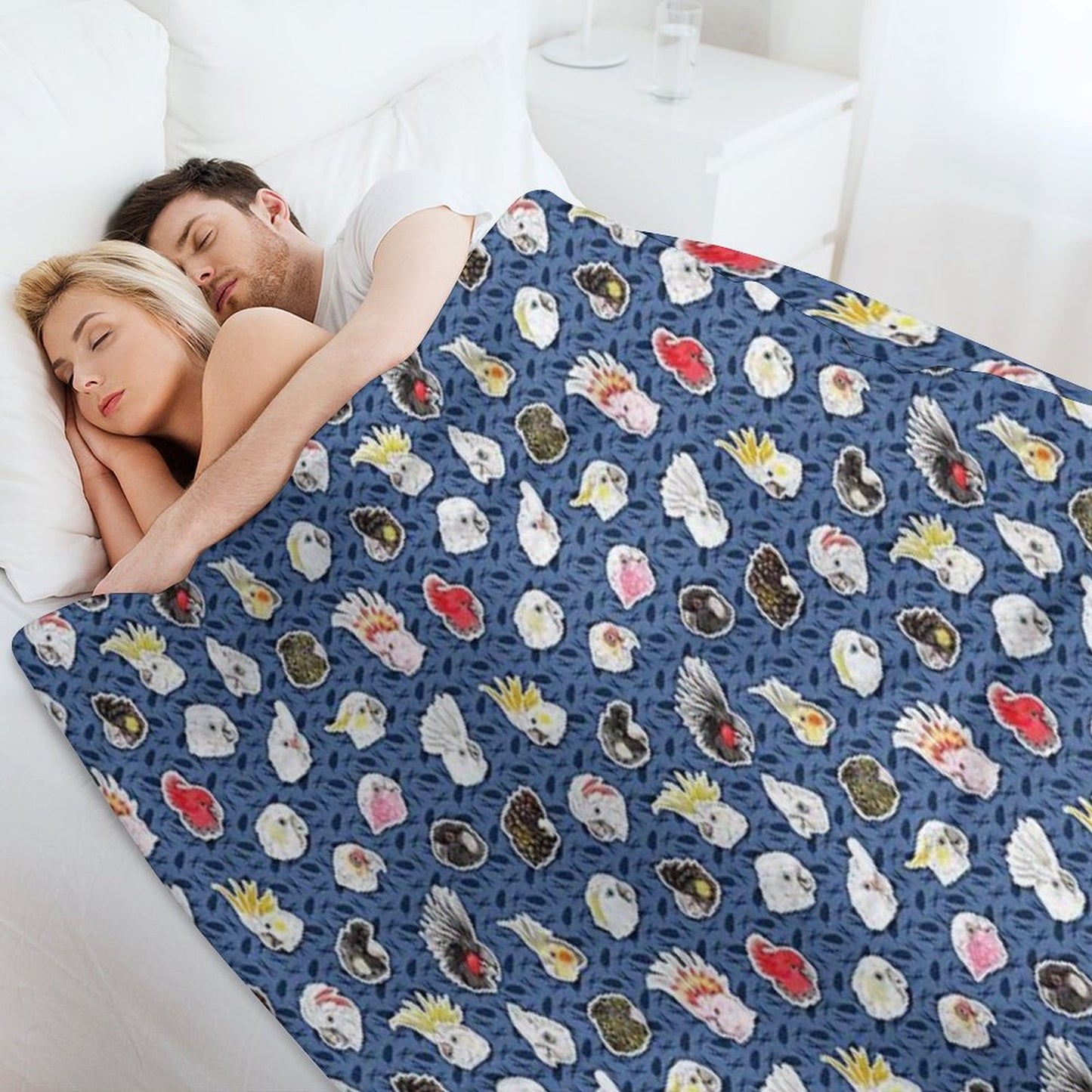 21 Cockatoos (in Dark Blue) Throw Blanket