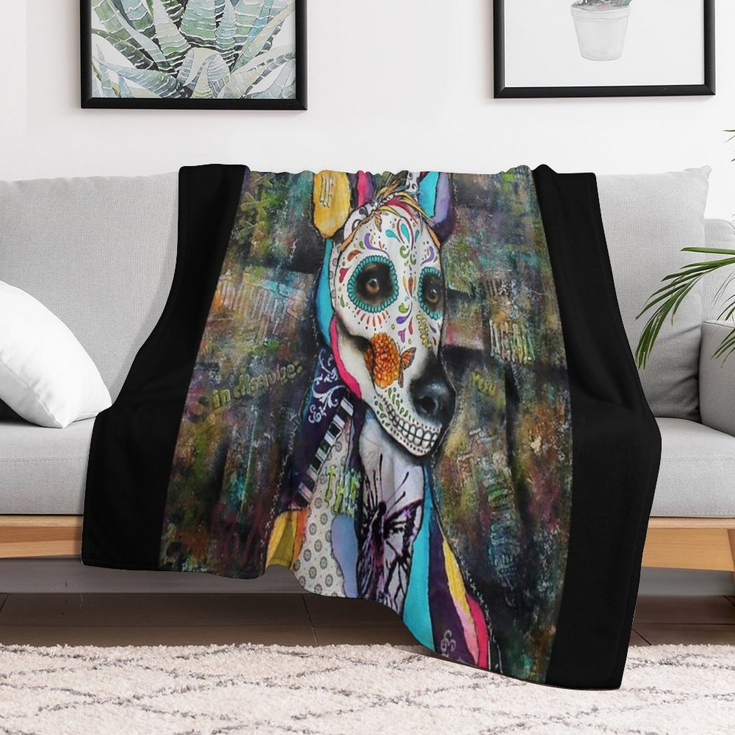 Xolo Mexican Hairless Dog Day of The Dead Throw Blanket
