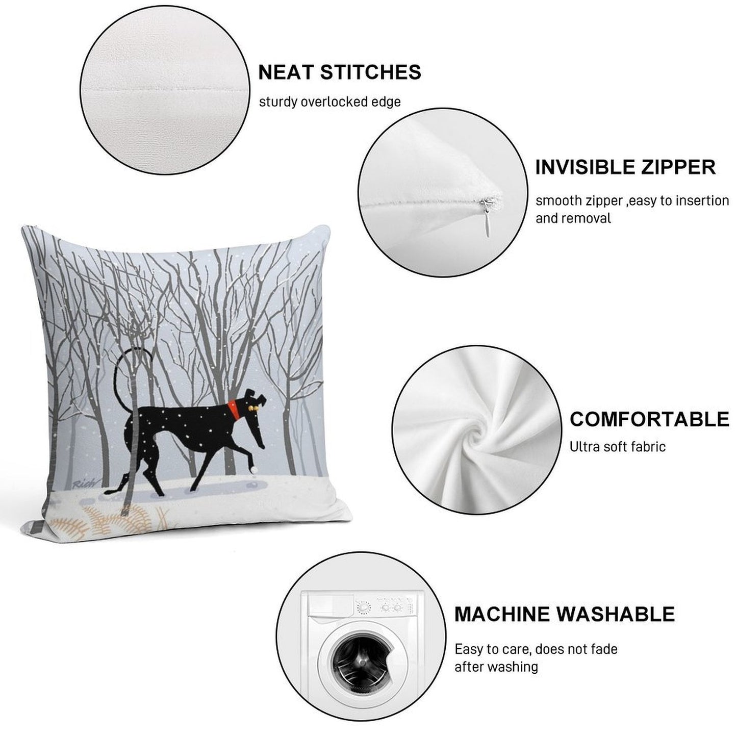 Winter Hound Soft Short Plush Fabric Throw Pillow