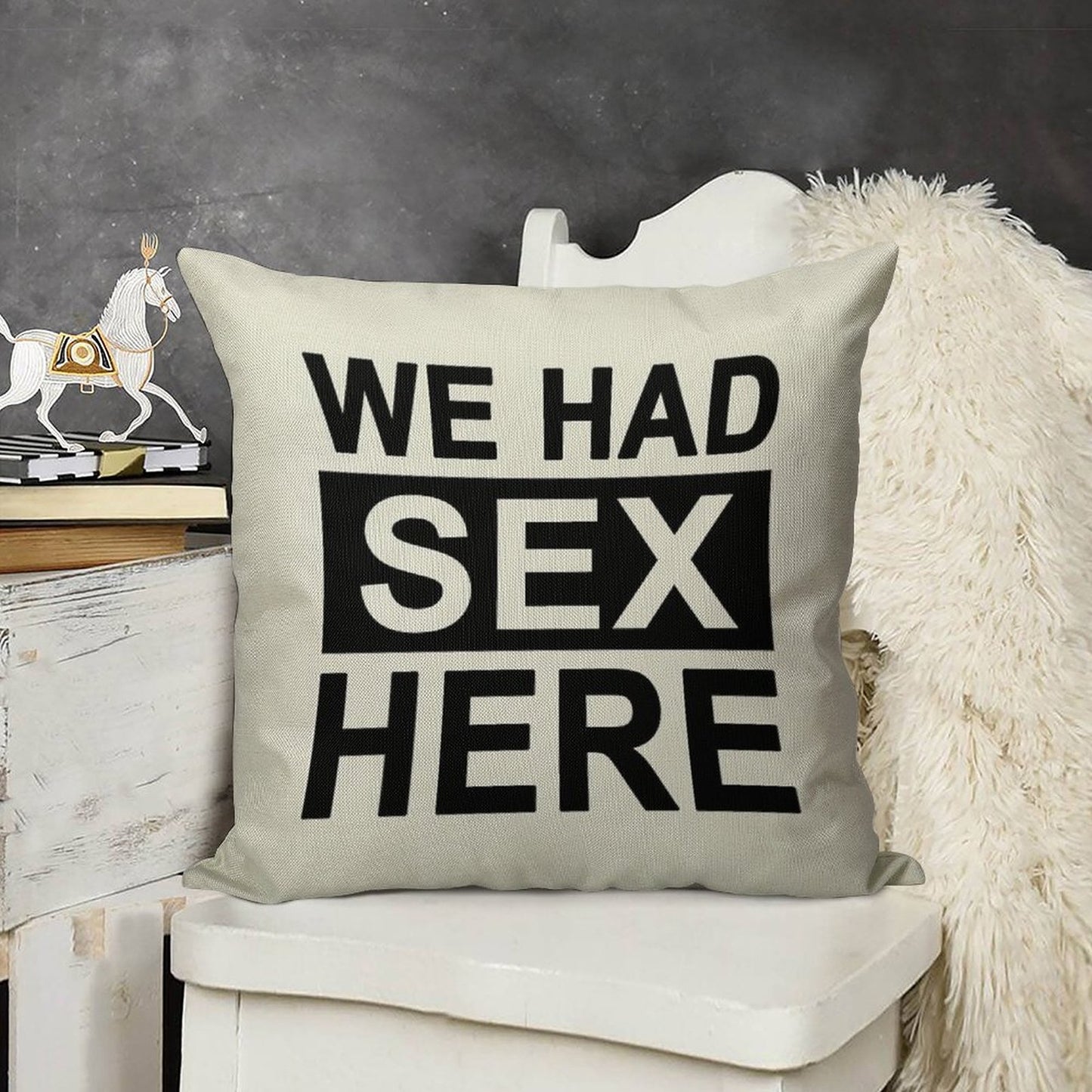We Had Sex Here Linen Throw Pillow Cover