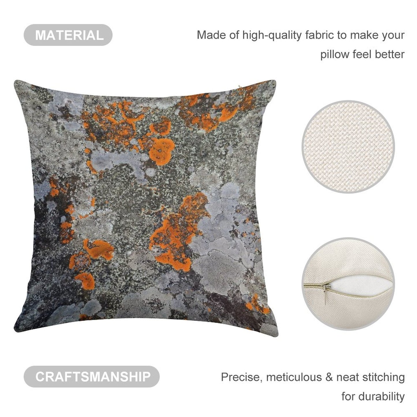 Orange And Grey Lichen Linen Throw Pillow Cover