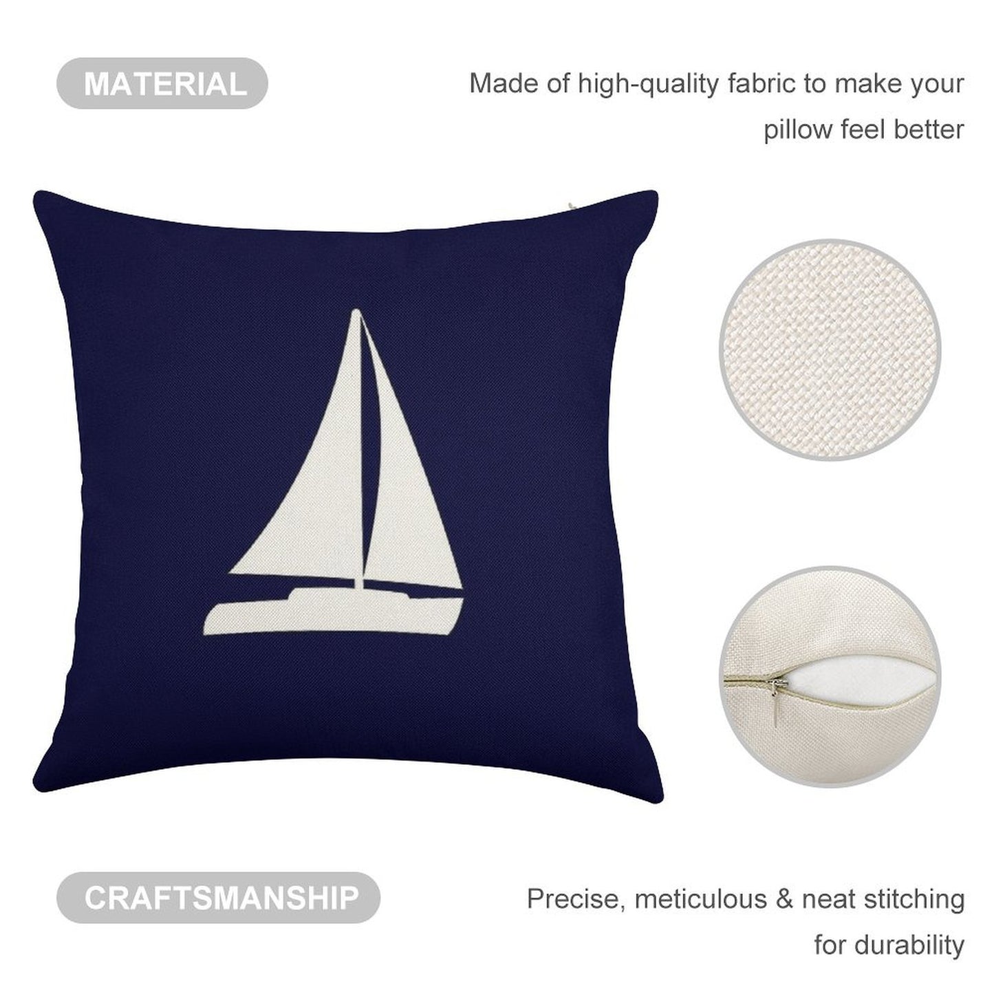 Sailboat Silhouette On Navy Blue Linen Throw Pillow Cover