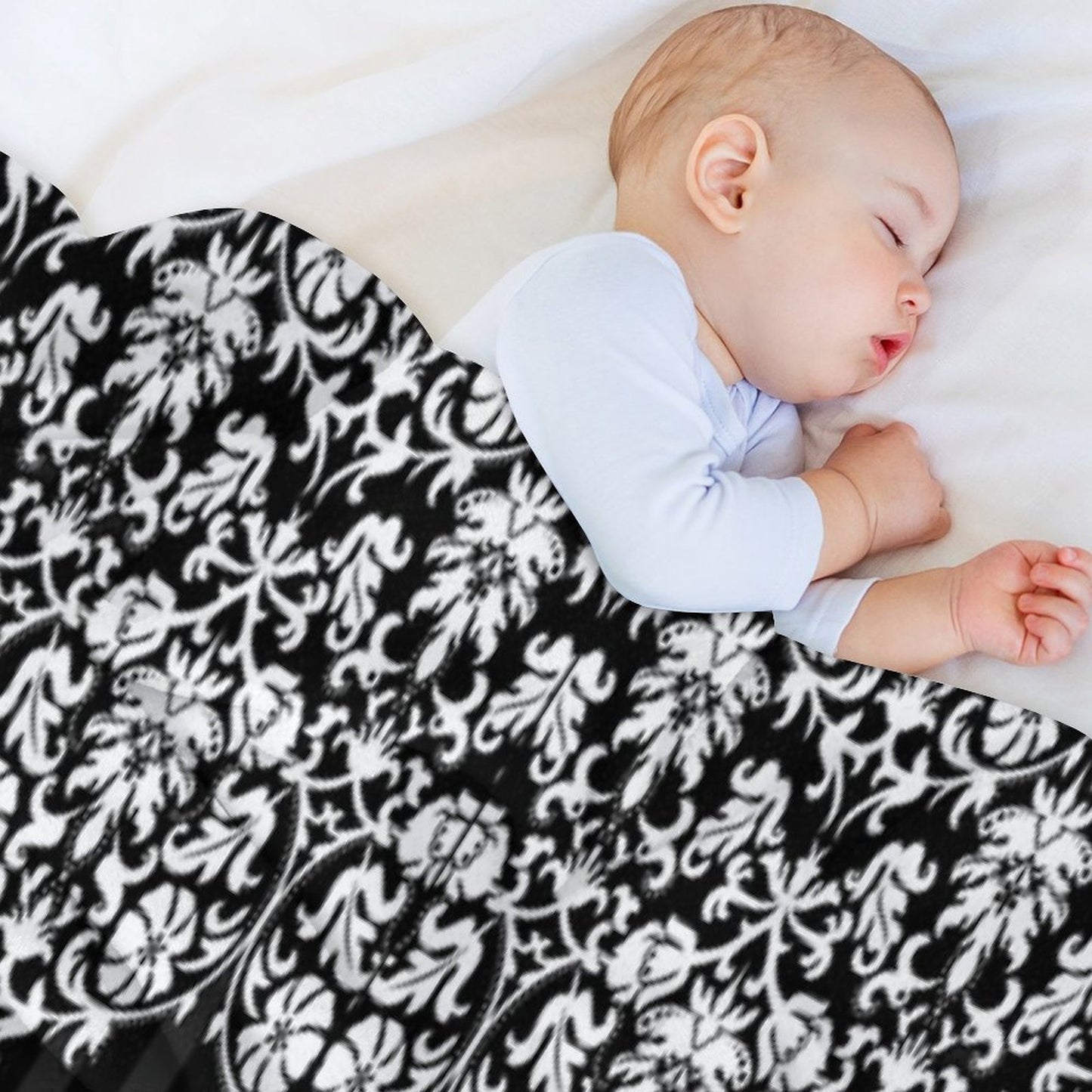 Black And White Damask Pattern Throw Blanket