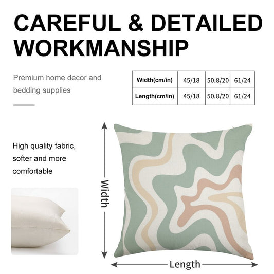 Liquid Swirl Retro Abstract in Light Sage Celadon Green, Light Blush, Cream, And White Linen Throw Pillow Cover