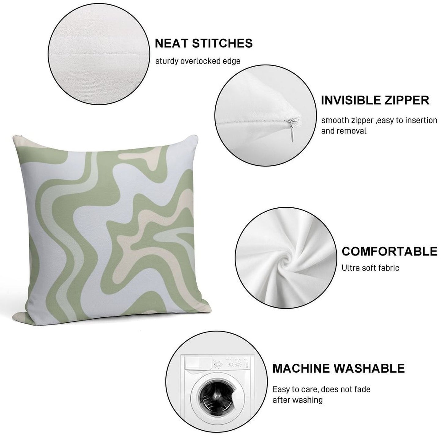 Liquid Swirl Contemporary Abstract in Light Sage Green Grey Almond Soft Short Plush Fabric Throw Pillow
