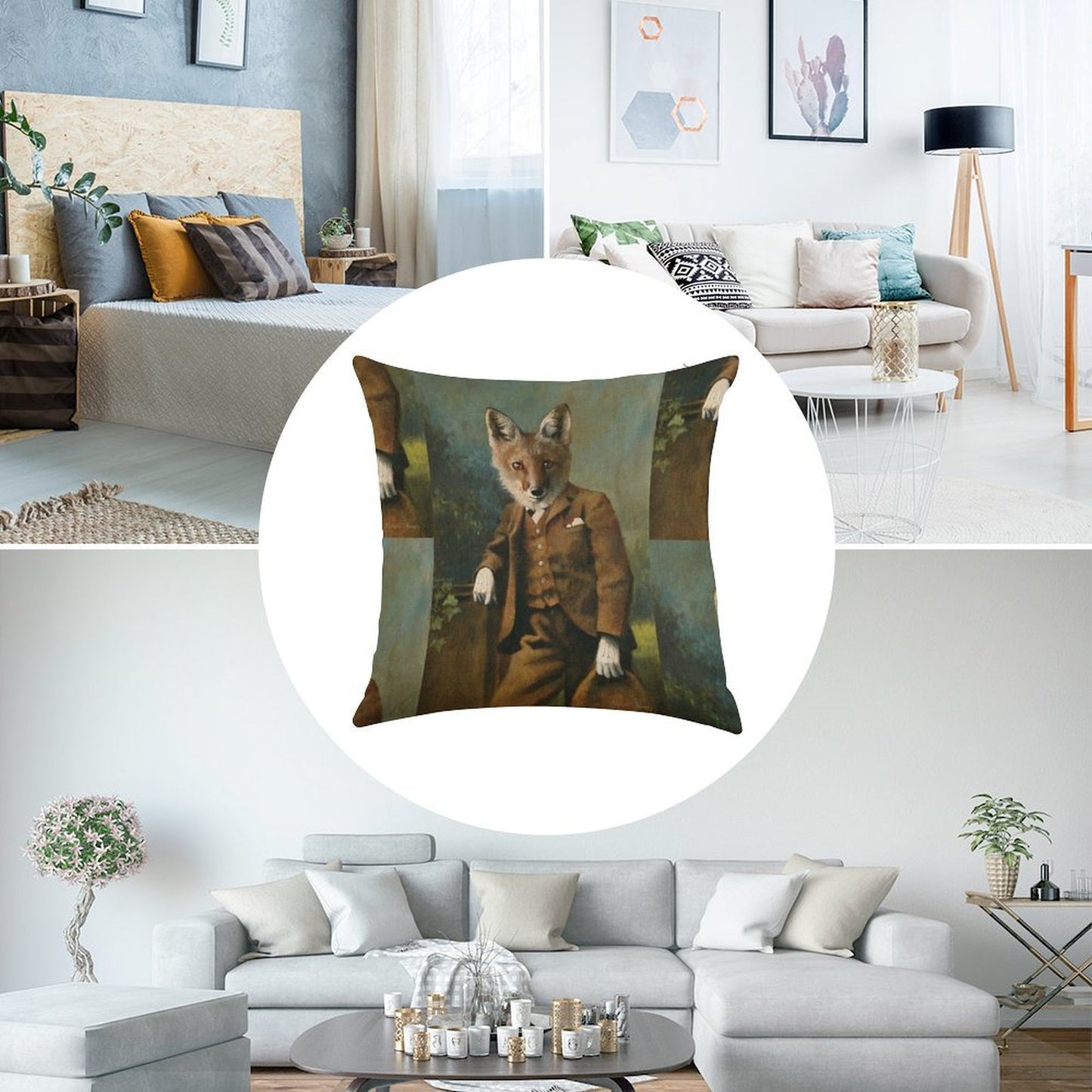 Young Master Fox Linen Throw Pillow Cover