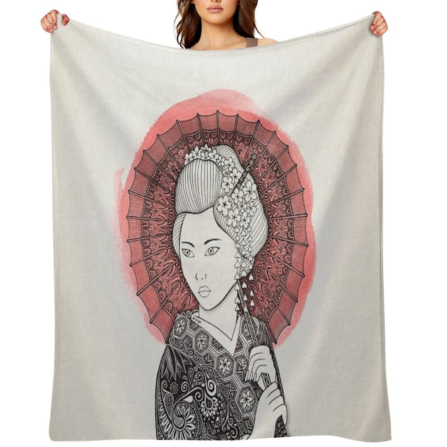 Japanese Flag And Geisha Throw Blanket