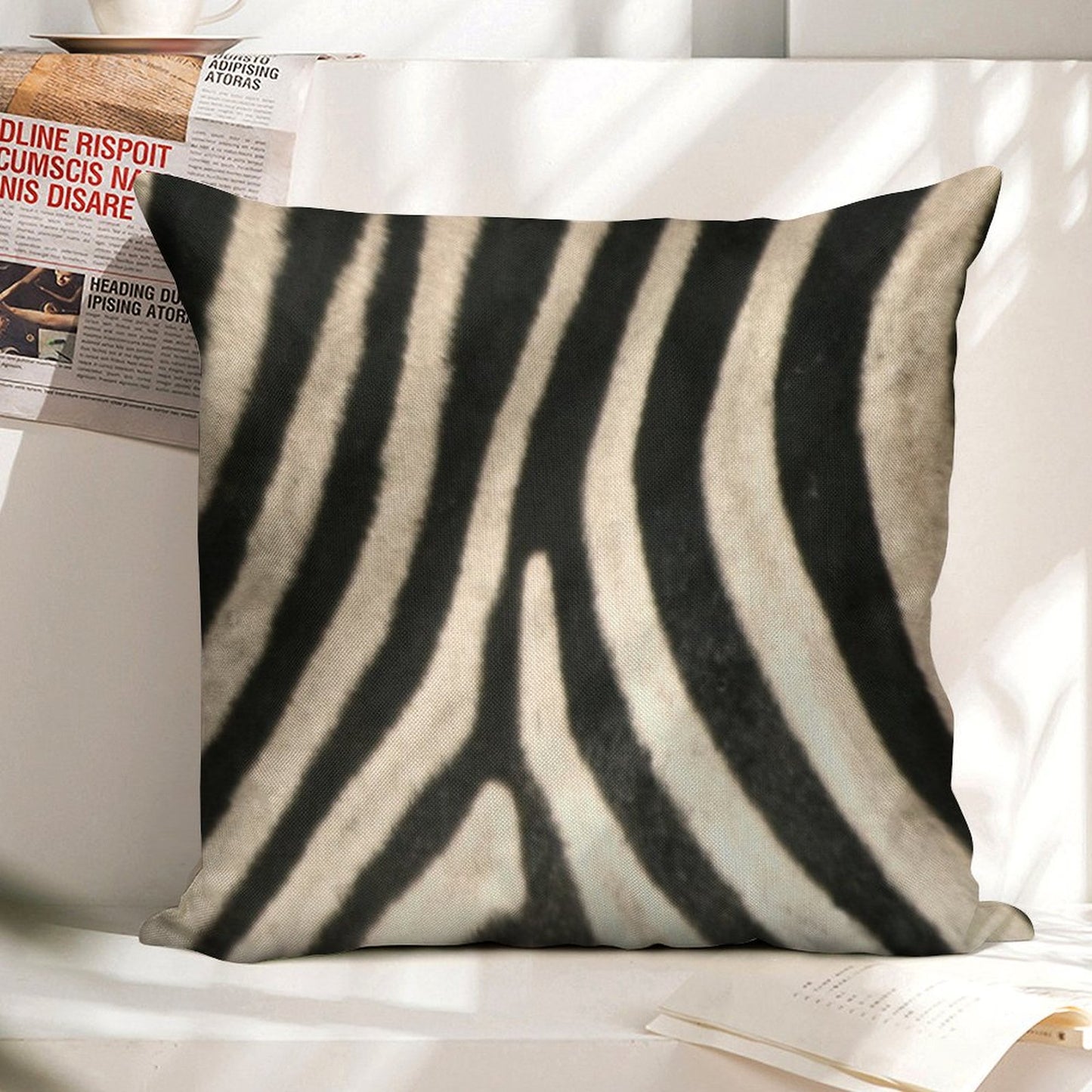 Zebra Print. Safari Animal Lovers Decor. Linen Throw Pillow Cover