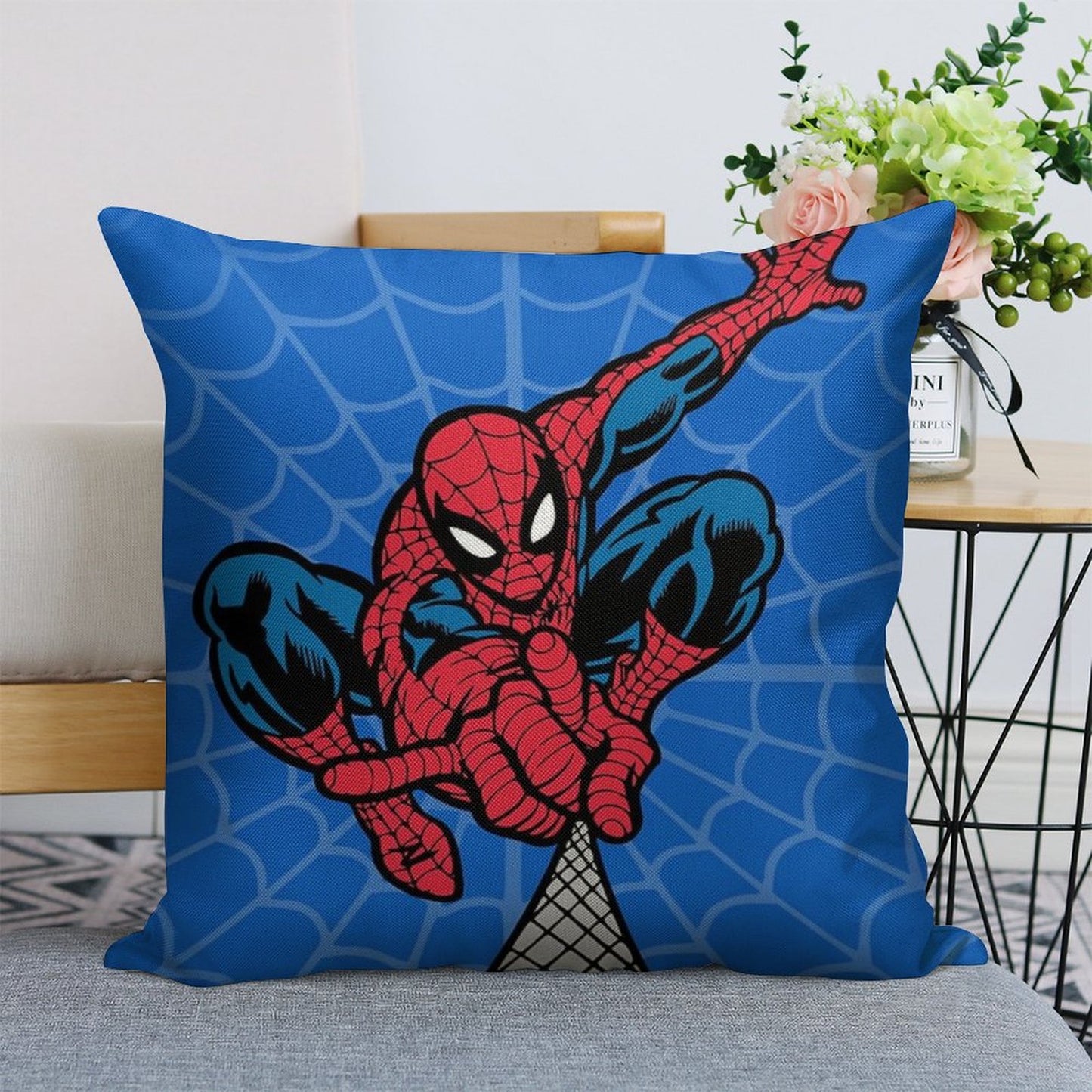 Spider Superhero Linen Throw Pillow Cover