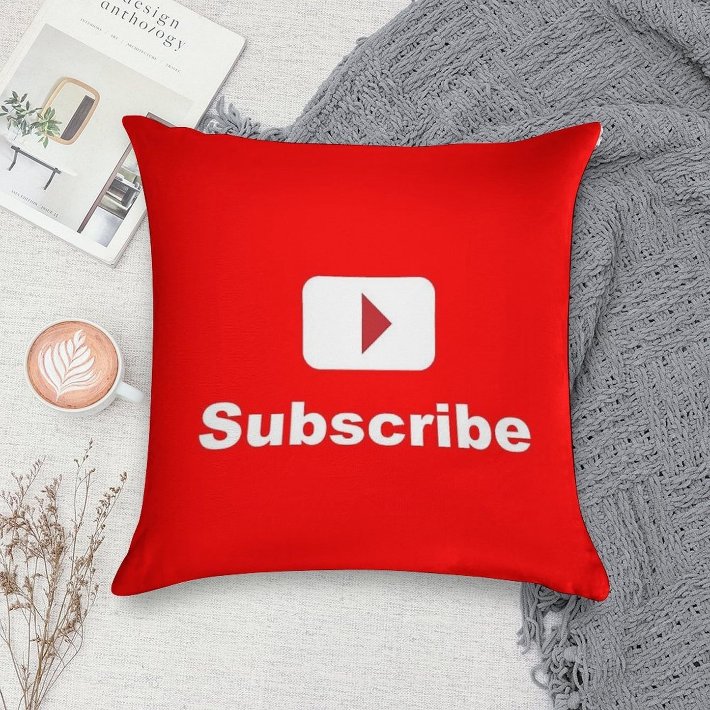 Youtube Channel Subscribe Soft Reinforced Edging Throw Pillow