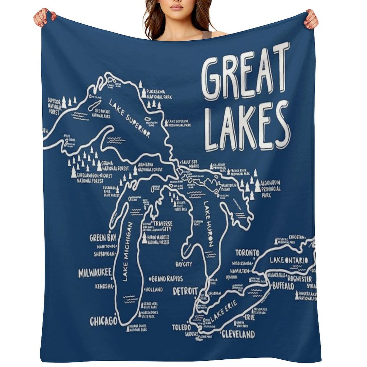 Great Lakes Map Throw Blanket