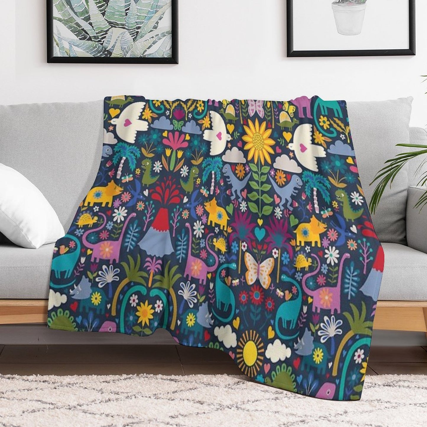 Peace, Love And Dinosaurs - Cute Animal Pattern by Cecca Designs Throw Blanket