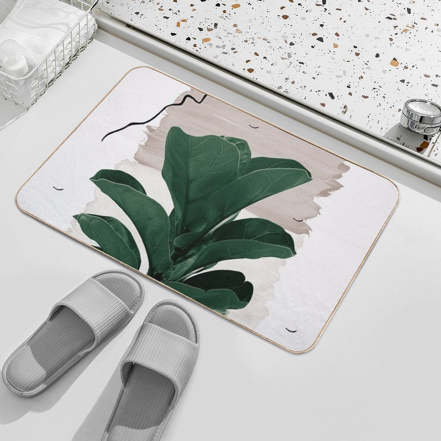 Fiddle Leaf Abstract - Naturelle #1 #minimal #wall #decor #art Bath Mat