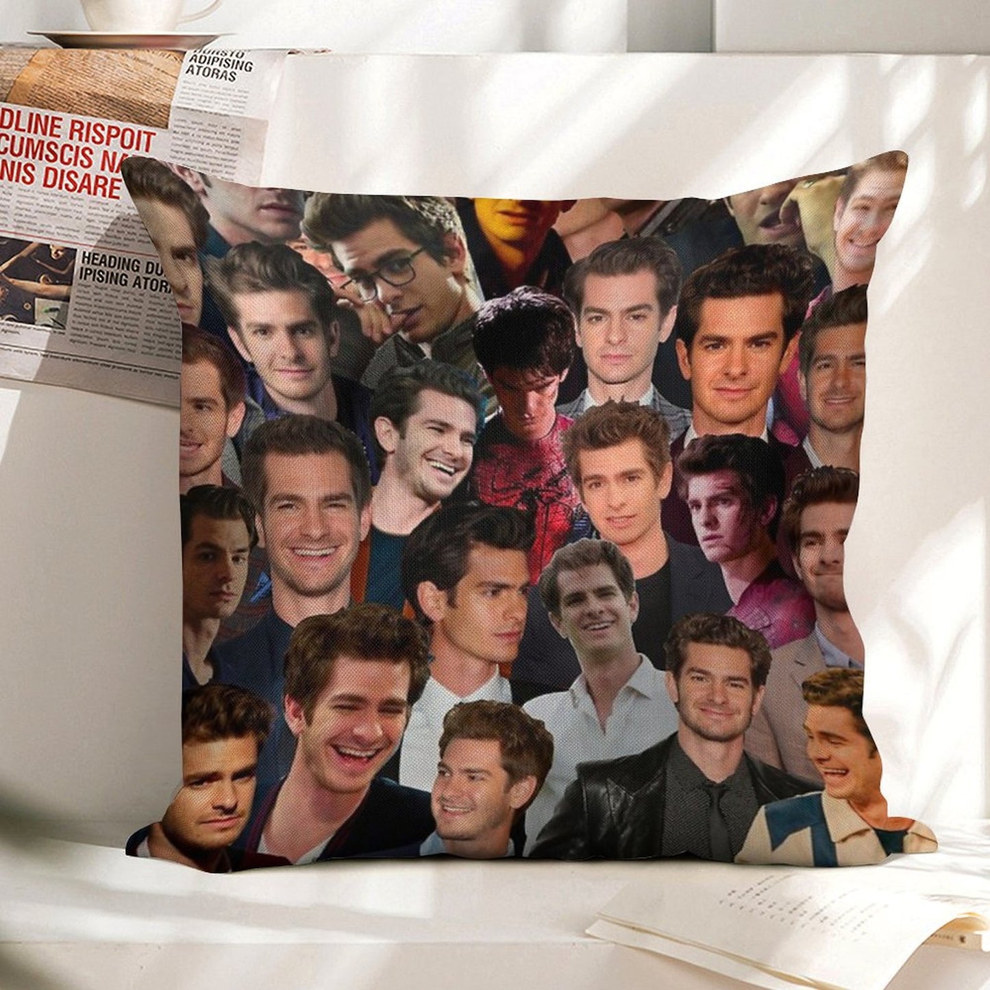 Andrew Garfield Photo Collage Linen Throw Pillow Cover