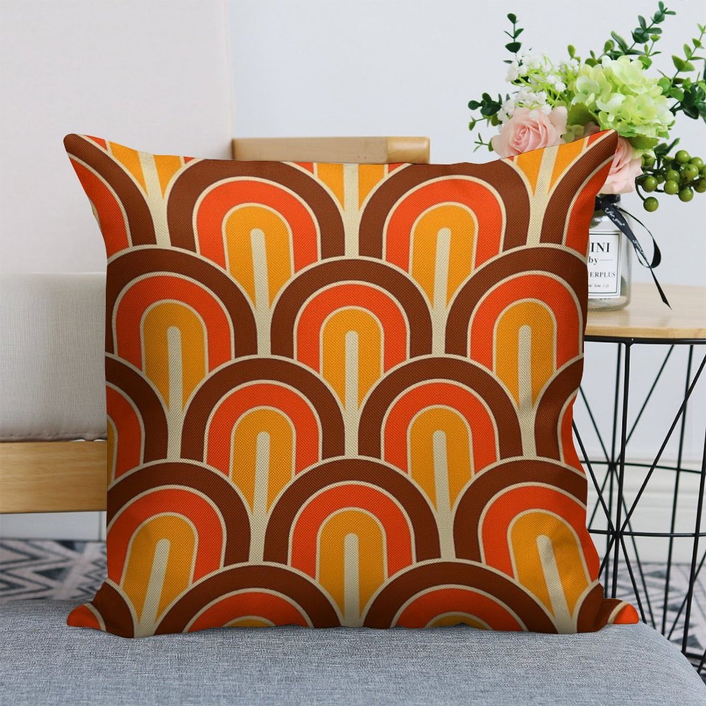 Retro Gradated Geometric Fan Pattern 821 Linen Throw Pillow Cover