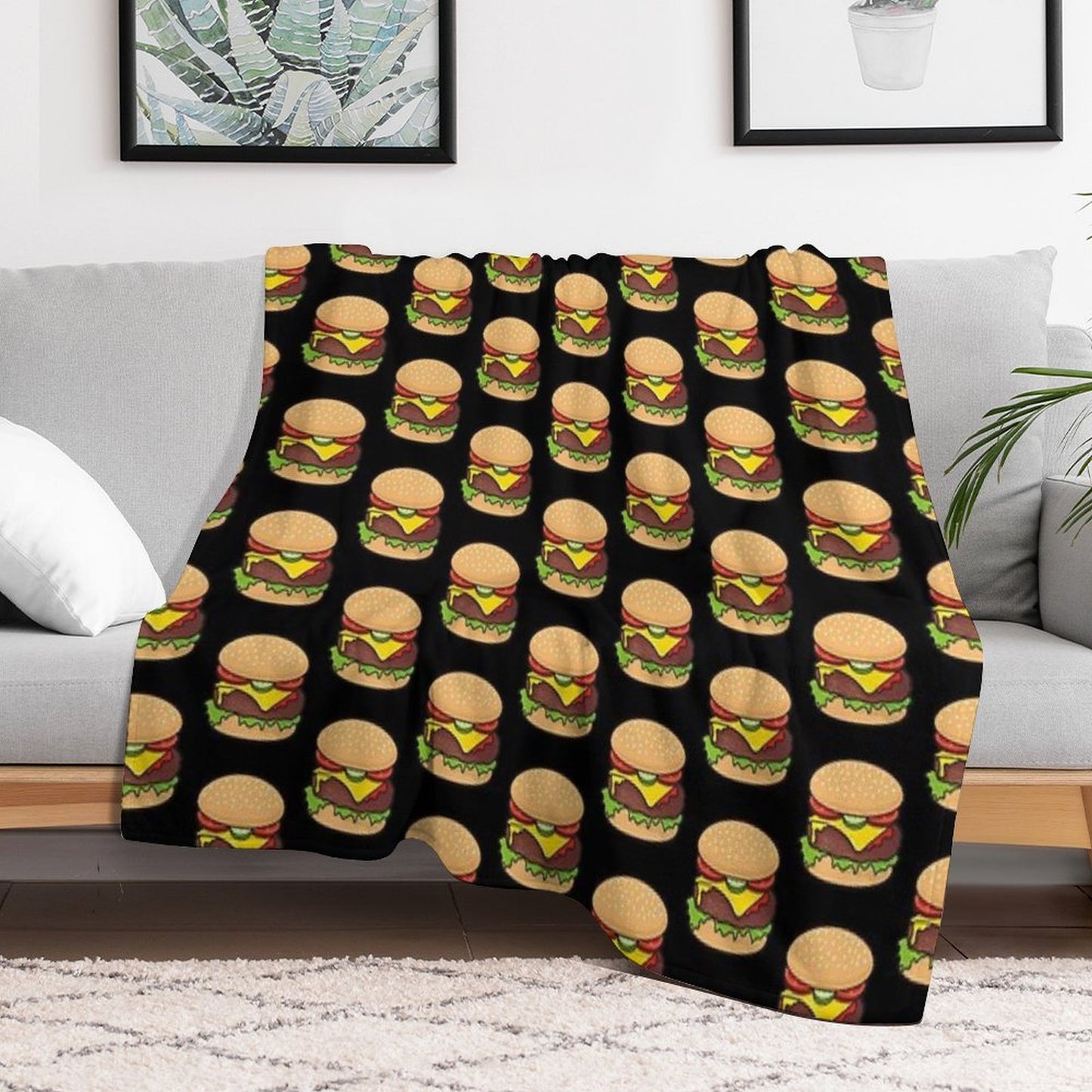 Cheeseburger Pattern Throw Blanket