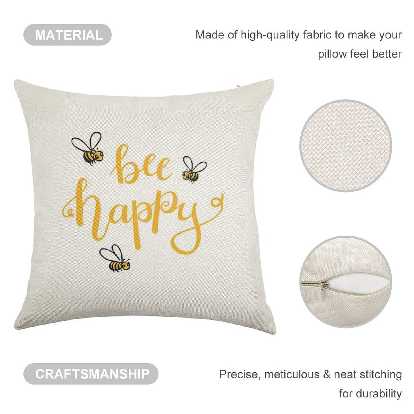 Bee Happy Linen Throw Pillow Cover