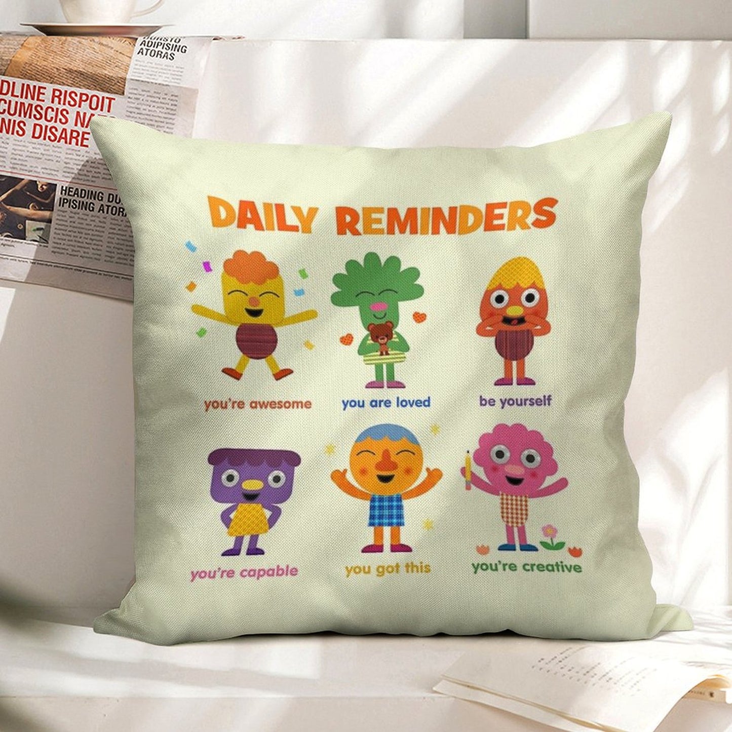 Noodle & Pals Daily Reminders Linen Throw Pillow Cover