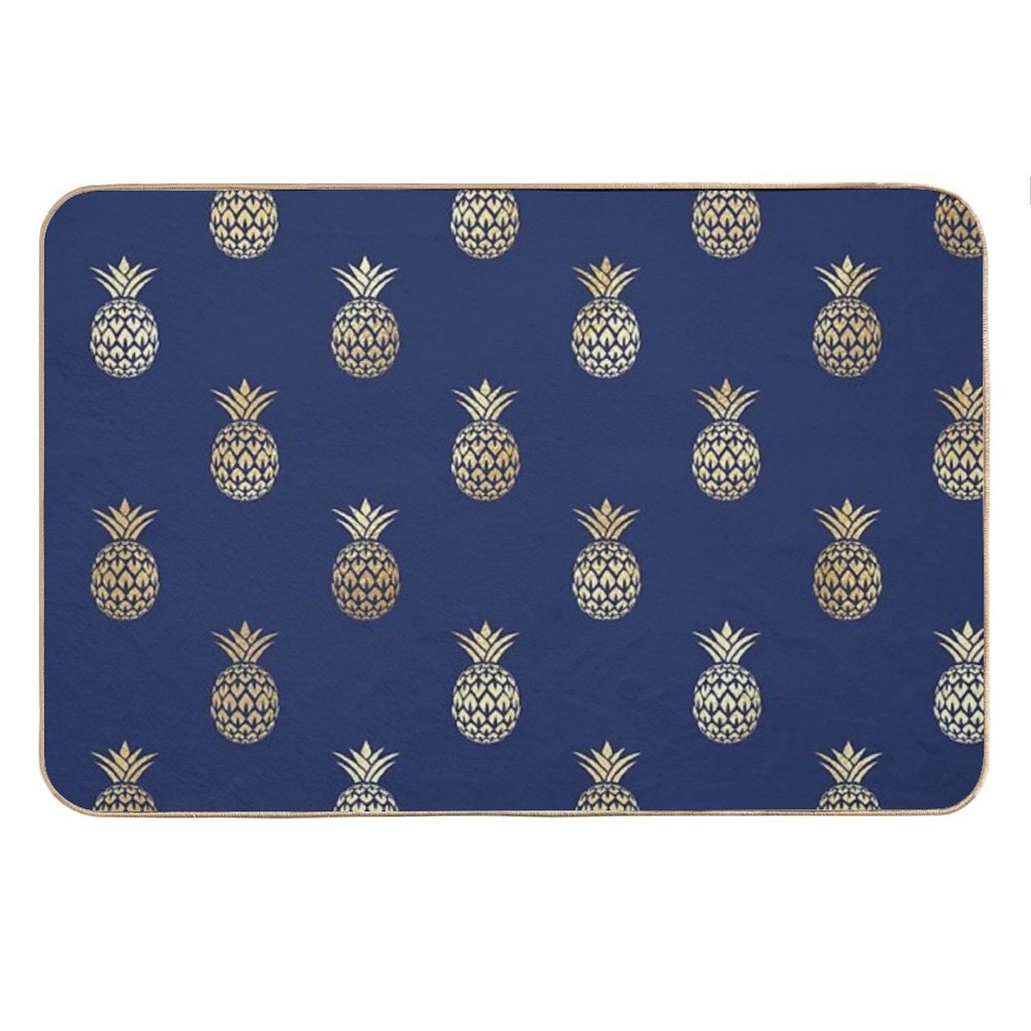 Navy And Gold Pineapples Bath Mat