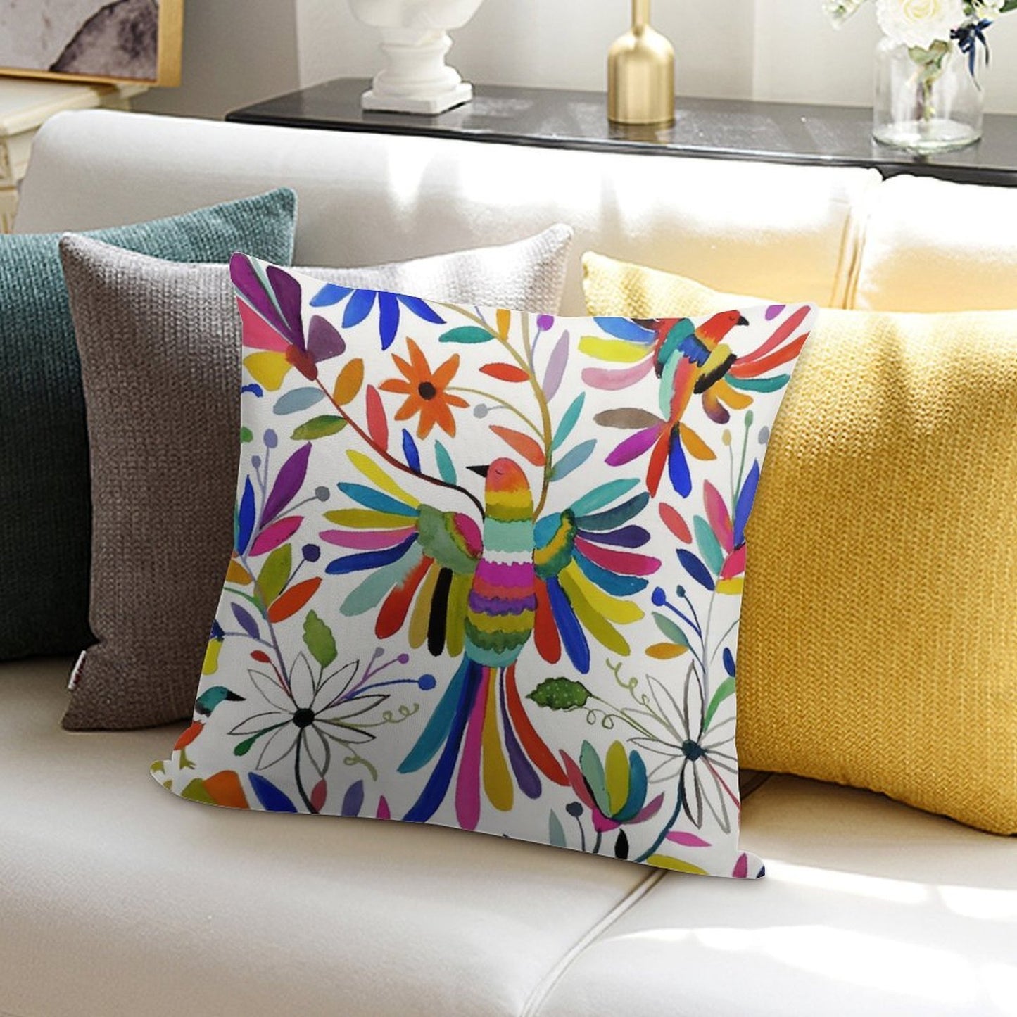 Otomi Bird Soft Skin-Friendly Throw Pillow