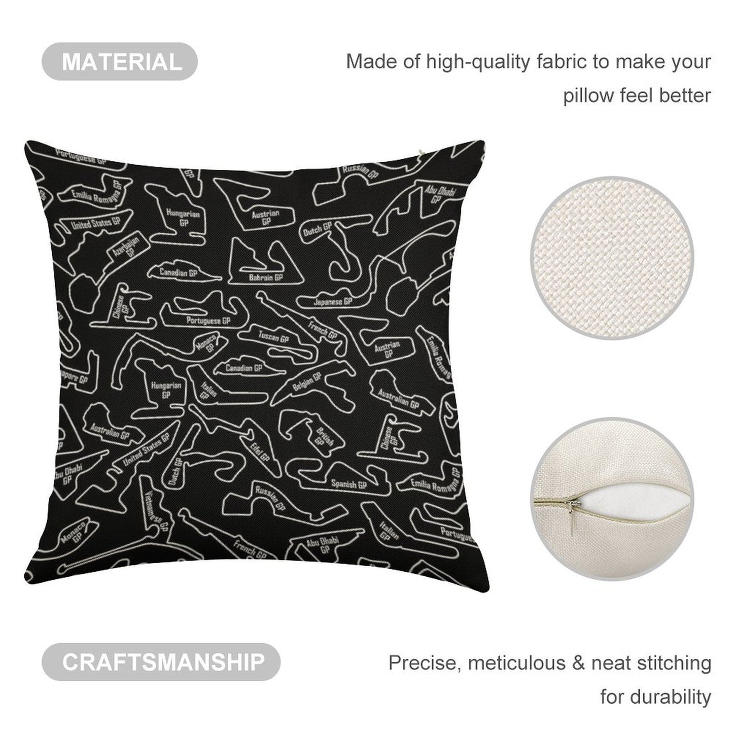 Race Circuits - Pattern Linen Throw Pillow Cover