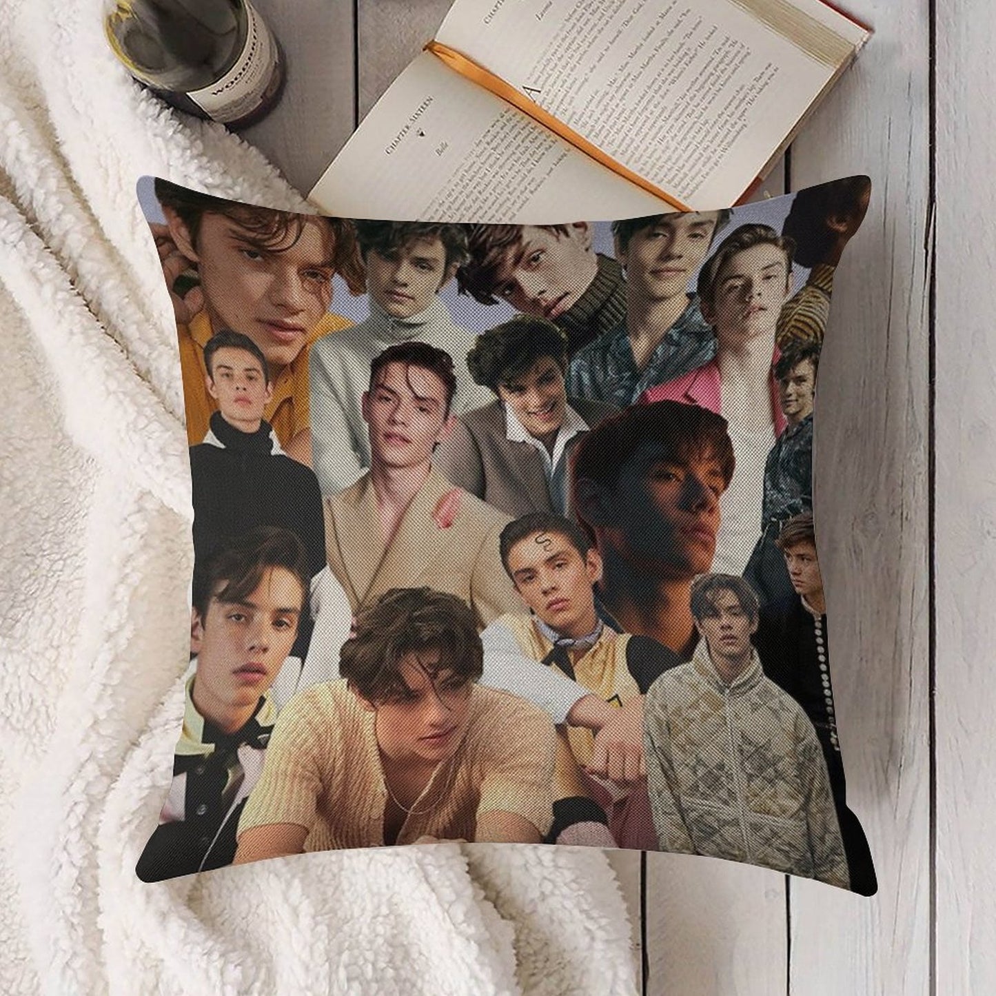 Louis Partridge Collage Linen Throw Pillow Cover