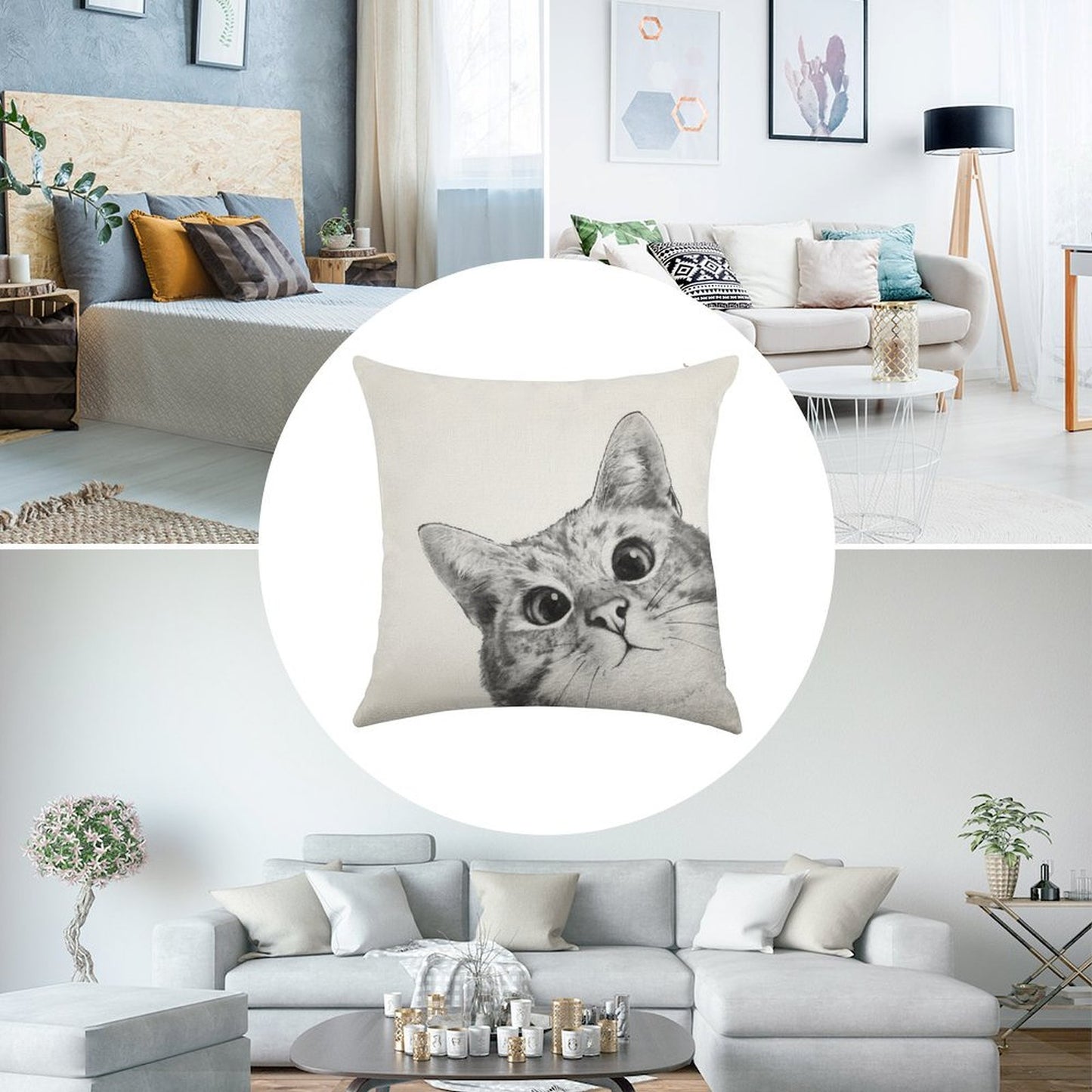 Sneaky Cat Linen Throw Pillow Cover
