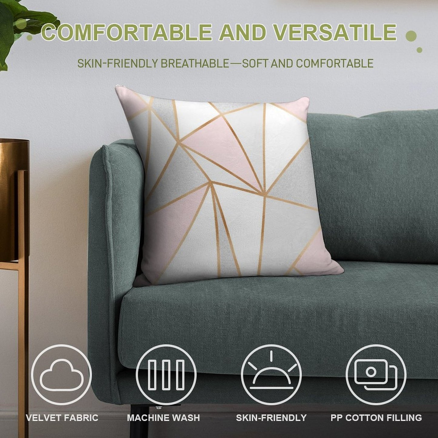 Pink, Grey & Gold Geo Soft Durable Construction Throw Pillow