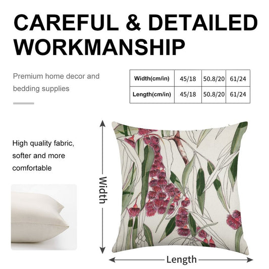 Flowering Gum Pink Australian Eucalyptus Leaves Linen Throw Pillow Cover