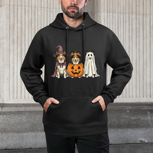Spooky Ghost Shetland Sheepdog Pumpkin Halloween Dog Lover Shape Retention Hoodie