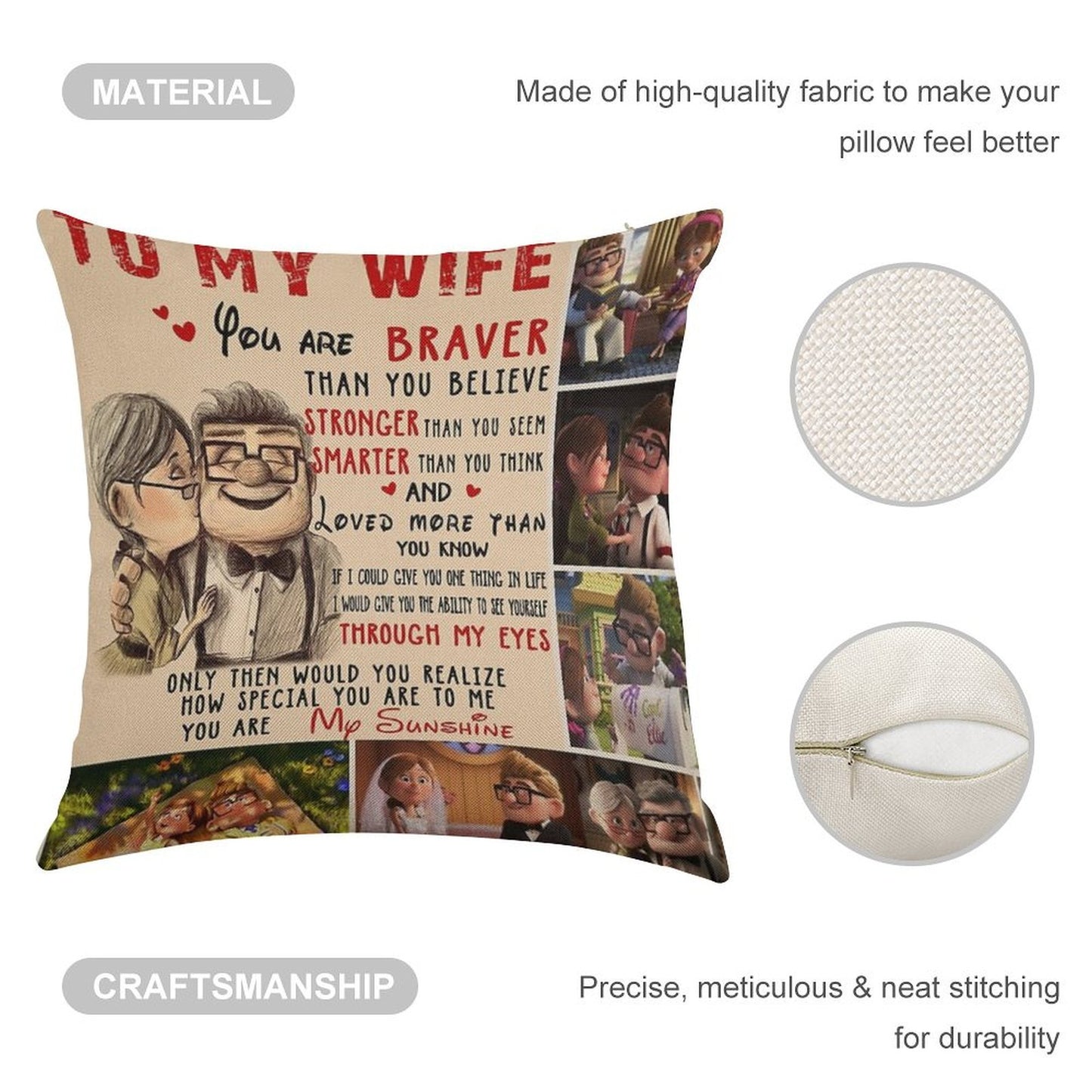 Carl & Ellie To My Wife You're Braver Than You Believe Quilt Blanket Fleece Blanket To My Wife Blanket Warmer Gift Gift For Her Linen Throw Pillow Cover